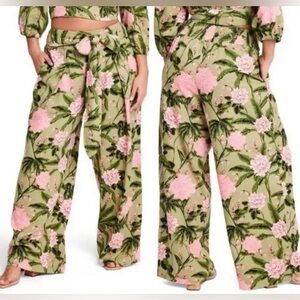 Agua Bendita Pink and Green Floral Wide-Leg Pants - Size 1X